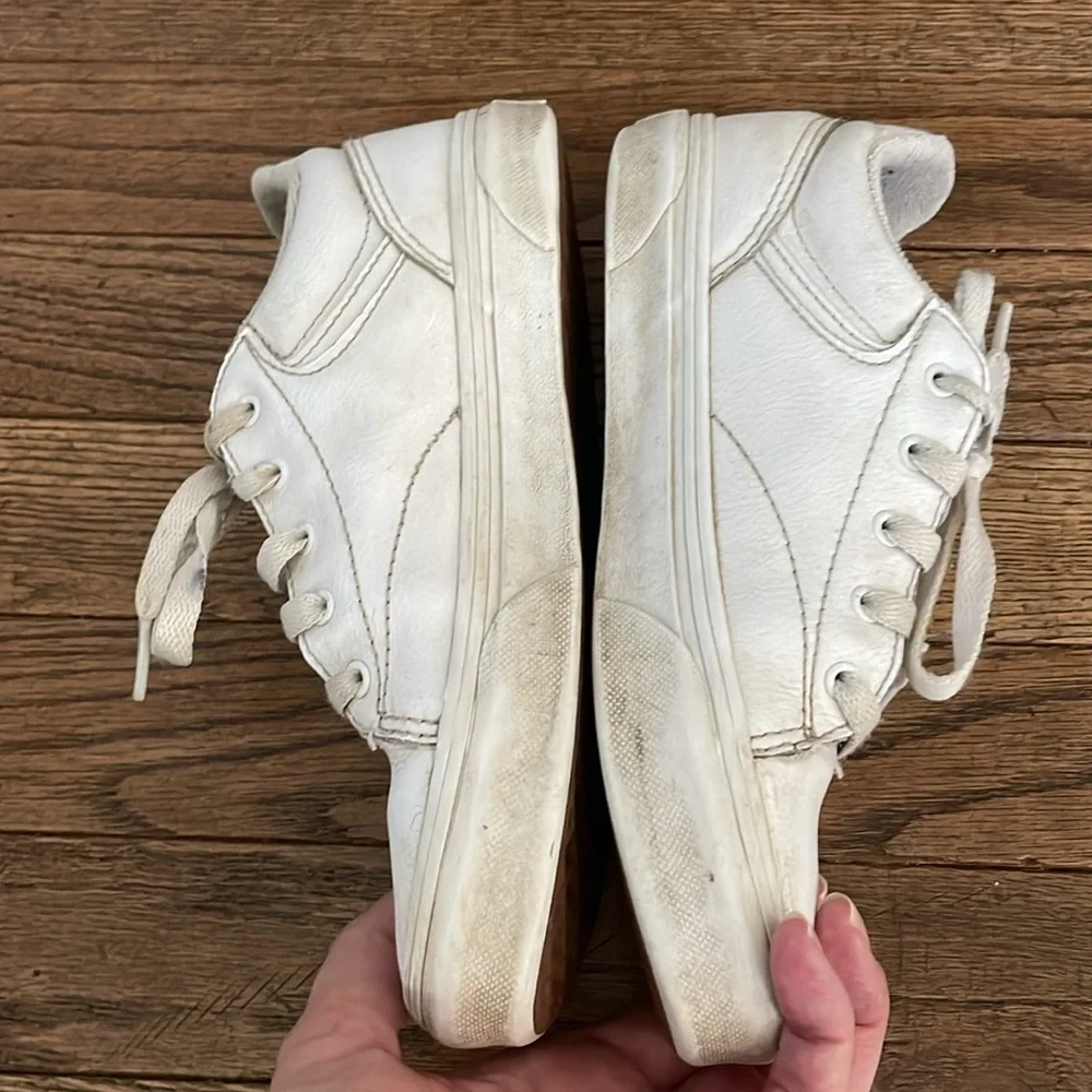Vans white leather lace up sneakers